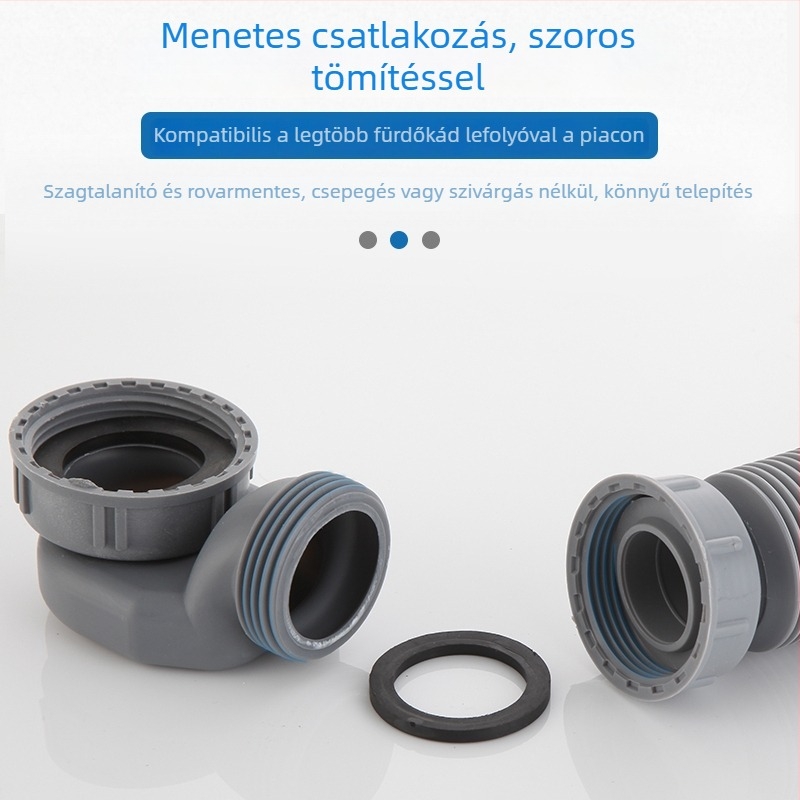 Hajlított, kihúzható lefolyócső fürdőhöz szag- és rovarbiztos kialakítással – fürdőkádban és zuhanyzónál; CE tanúsítvány; anyag: Egyéb; tanúsítvány száma: Egyéb; telepítés: Nem biztosított