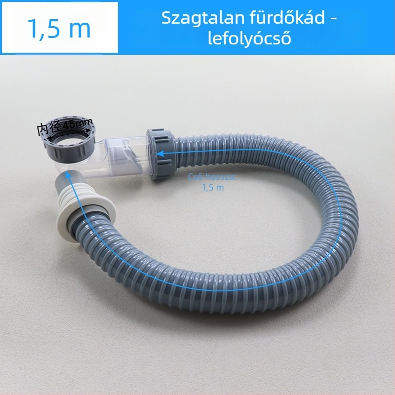 Hajlított, kihúzható lefolyócső fürdőhöz szag- és rovarbiztos kialakítással – fürdőkádban és zuhanyzónál; CE tanúsítvány; anyag: Egyéb; tanúsítvány száma: Egyéb; telepítés: Nem biztosított