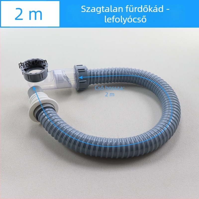Hajlított, kihúzható lefolyócső fürdőhöz szag- és rovarbiztos kialakítással – fürdőkádban és zuhanyzónál; CE tanúsítvány; anyag: Egyéb; tanúsítvány száma: Egyéb; telepítés: Nem biztosított