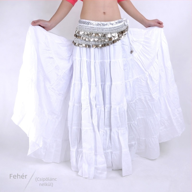 BELLYQUEEN/Dancer Belly Dance szoknya teljes lendülettel – Bohemiai Tribal színpadi jelmez, külső lenből, belső nylon, felnőtt nőknek, modern tánc