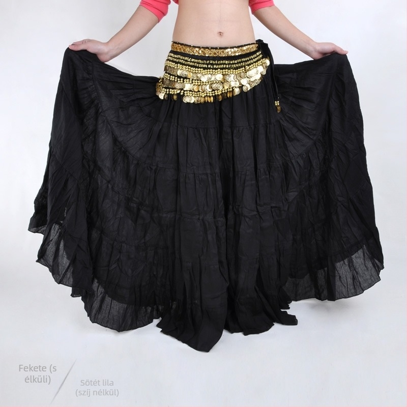 BELLYQUEEN/Dancer Belly Dance szoknya teljes lendülettel – Bohemiai Tribal színpadi jelmez, külső lenből, belső nylon, felnőtt nőknek, modern tánc