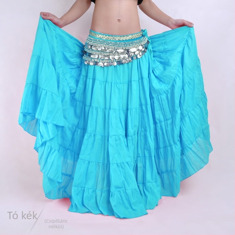 BELLYQUEEN/Dancer Belly Dance szoknya teljes lendülettel – Bohemiai Tribal színpadi jelmez, külső lenből, belső nylon, felnőtt nőknek, modern tánc