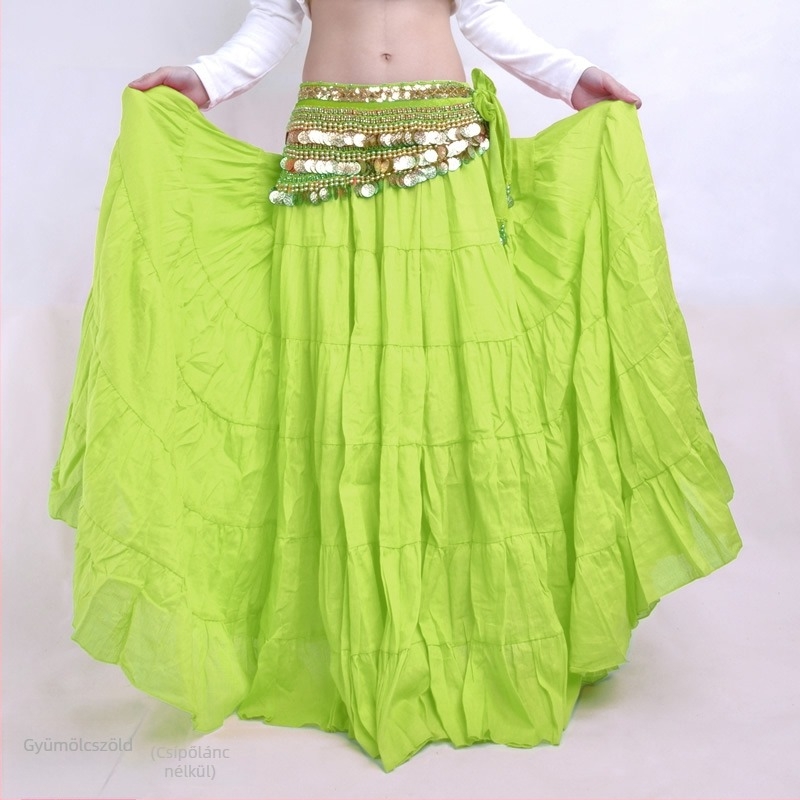 BELLYQUEEN/Dancer Belly Dance szoknya teljes lendülettel – Bohemiai Tribal színpadi jelmez, külső lenből, belső nylon, felnőtt nőknek, modern tánc