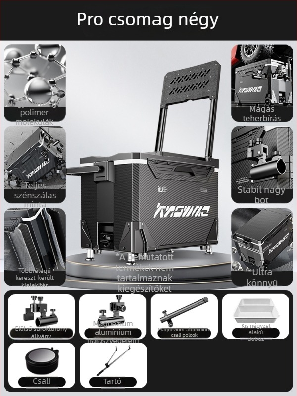 Horgász doboz – teljes készlet, multifunkcionális kerekekkel, PP anyag, kapacitás <9 L