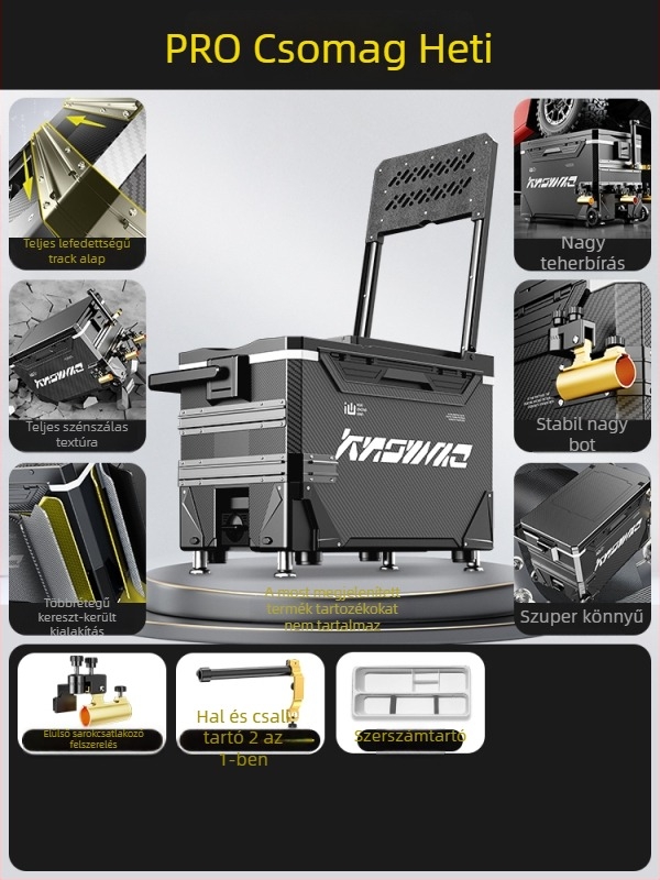 Horgász doboz – teljes készlet, multifunkcionális kerekekkel, PP anyag, kapacitás <9 L