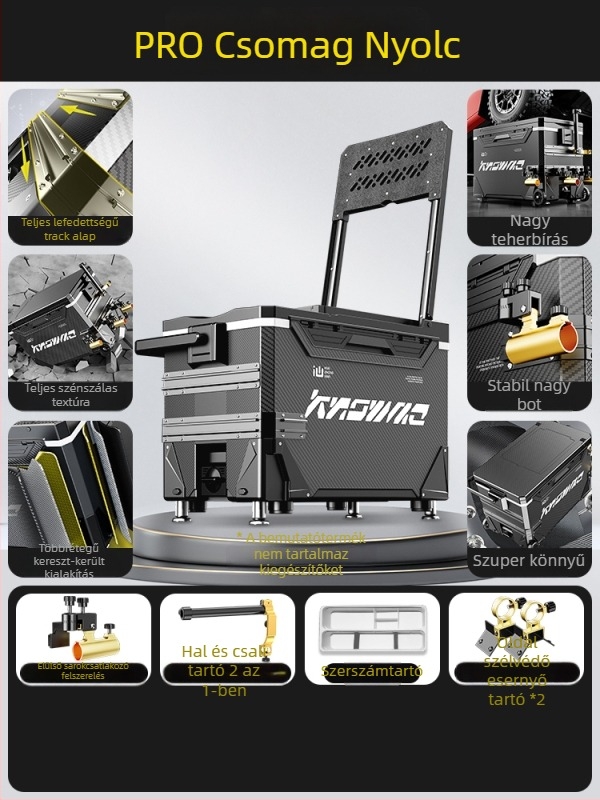 Horgász doboz – teljes készlet, multifunkcionális kerekekkel, PP anyag, kapacitás <9 L