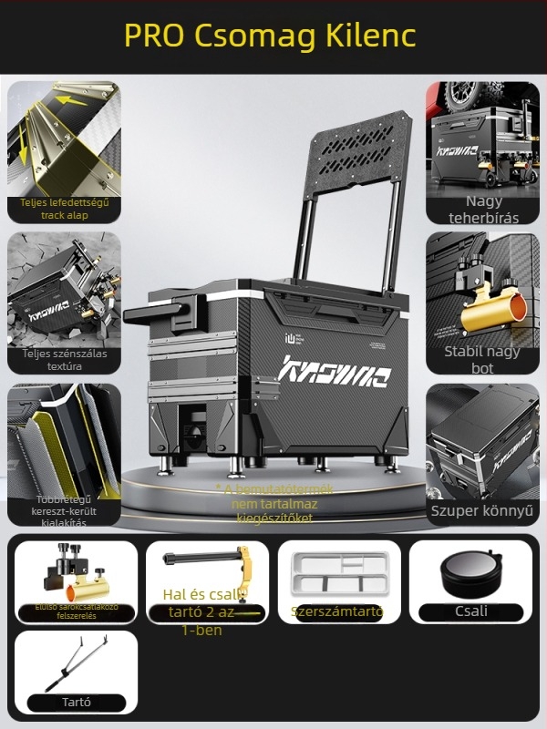 Horgász doboz – teljes készlet, multifunkcionális kerekekkel, PP anyag, kapacitás <9 L