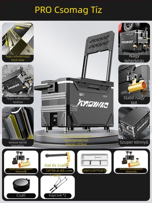 Horgász doboz – teljes készlet, multifunkcionális kerekekkel, PP anyag, kapacitás <9 L