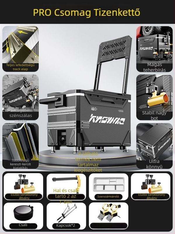 Horgász doboz – teljes készlet, multifunkcionális kerekekkel, PP anyag, kapacitás <9 L