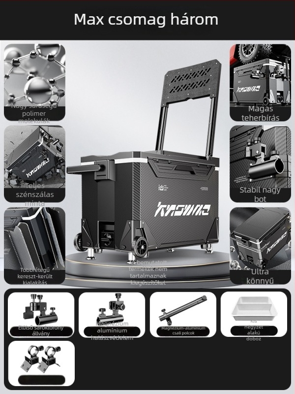 Horgász doboz – teljes készlet, multifunkcionális kerekekkel, PP anyag, kapacitás <9 L