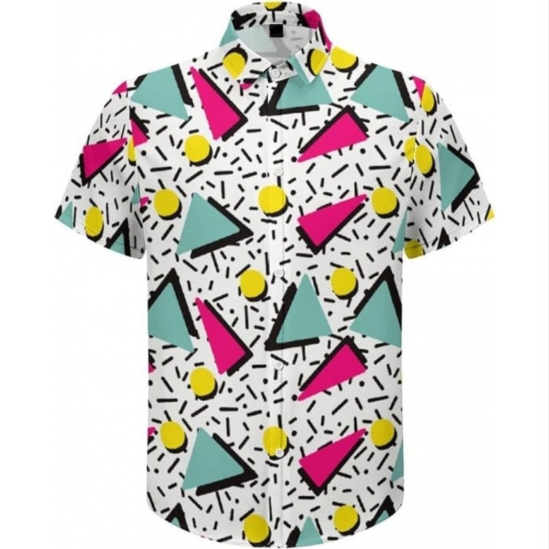 3D nyomtatott virágos ing, reveres gallérral, rövid ujjú, poliészter anyag, karcsú szabás