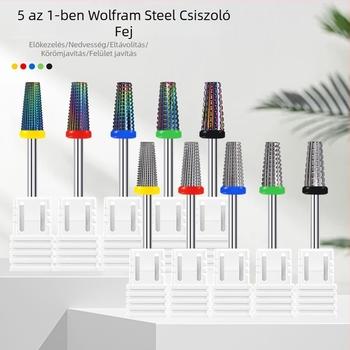 Öt az egyben körömcsiszoló fej volfrám acélból — előkezeléshez, 8 g nettó tömeg, halott bőr és géllak eltávolítása