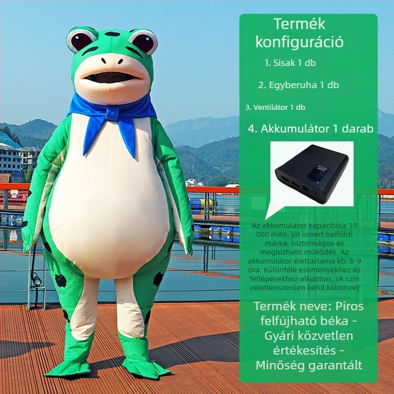 Fújható béka báb jelmez előadásokhoz — anime cosplay, akril anyag, 95%+ tartalom, férfi, nyár 2022