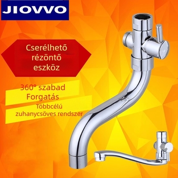 Konyhai zuhanycsaptelep háromutas elosztóval, 1–2 csatlakozás, 6°-os forgó vízcsövek, teljes réz szelepkivitel, elektroplakált felület