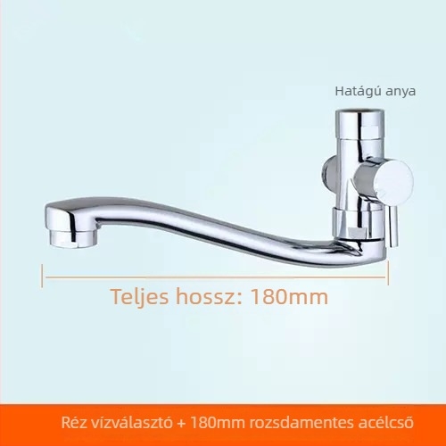 Konyhai zuhanycsaptelep háromutas elosztóval, 1–2 csatlakozás, 6°-os forgó vízcsövek, teljes réz szelepkivitel, elektroplakált felület