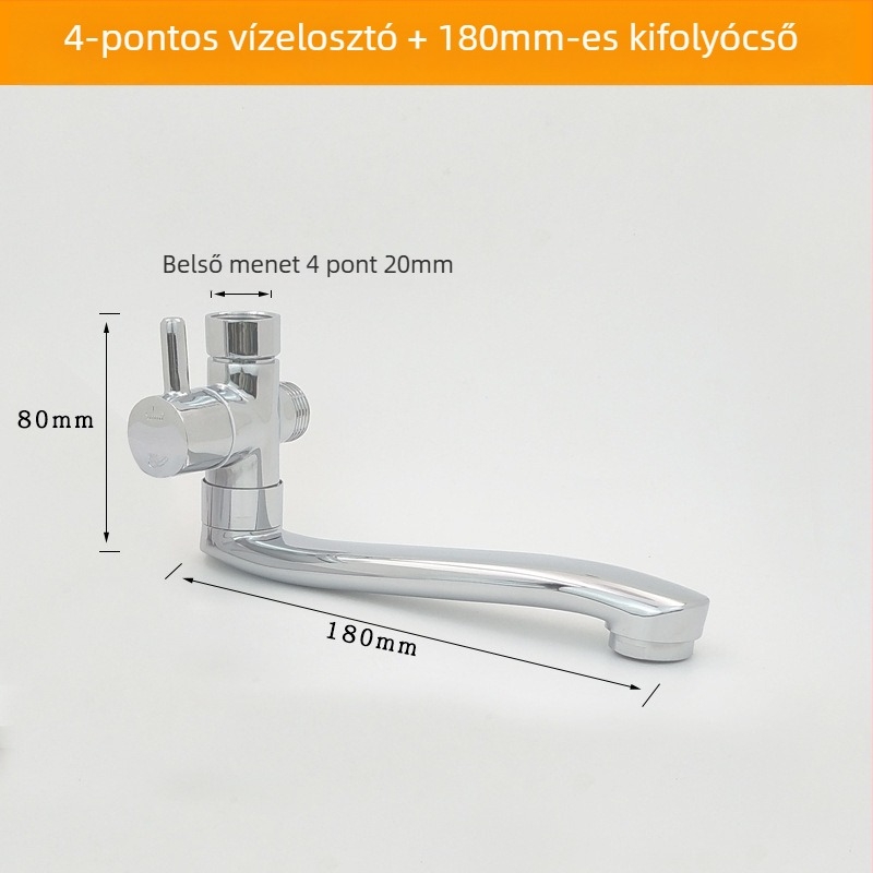 Konyhai zuhanycsaptelep háromutas elosztóval, 1–2 csatlakozás, 6°-os forgó vízcsövek, teljes réz szelepkivitel, elektroplakált felület