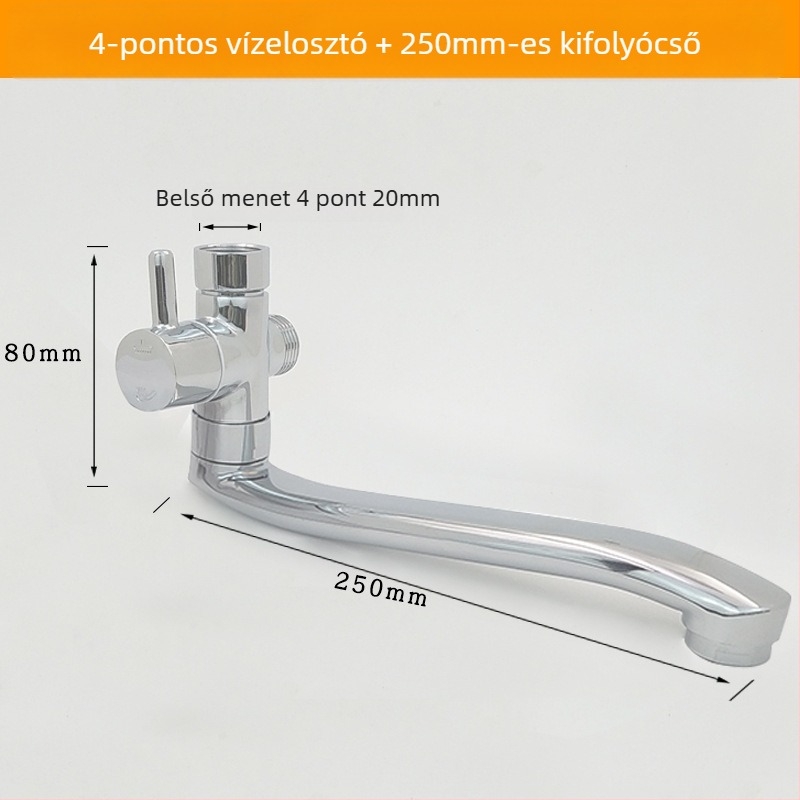 Konyhai zuhanycsaptelep háromutas elosztóval, 1–2 csatlakozás, 6°-os forgó vízcsövek, teljes réz szelepkivitel, elektroplakált felület