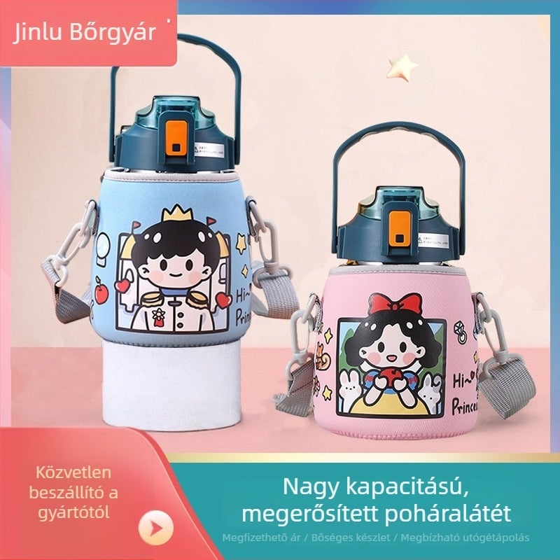 Karikatúra mintájú pohárvédő textil pohárvédő diagonális vállpánttal, logónyomtatás, testreszabható, Gold wheel prémium minőség, csomagolás 7x18x29 cm