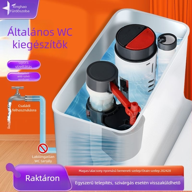 WC tartály be- és kimeneti szelepe, univerzális, műanyag, kézi szerelés, higiéniai vízcsatlakozók, modern minimalista stílus.