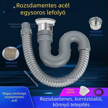 Konyhai mosogató lefolyó készlet egy- és két tálas mosogatókhoz, ABS műanyag és rozsdamentes acél, modern minimalista stílus