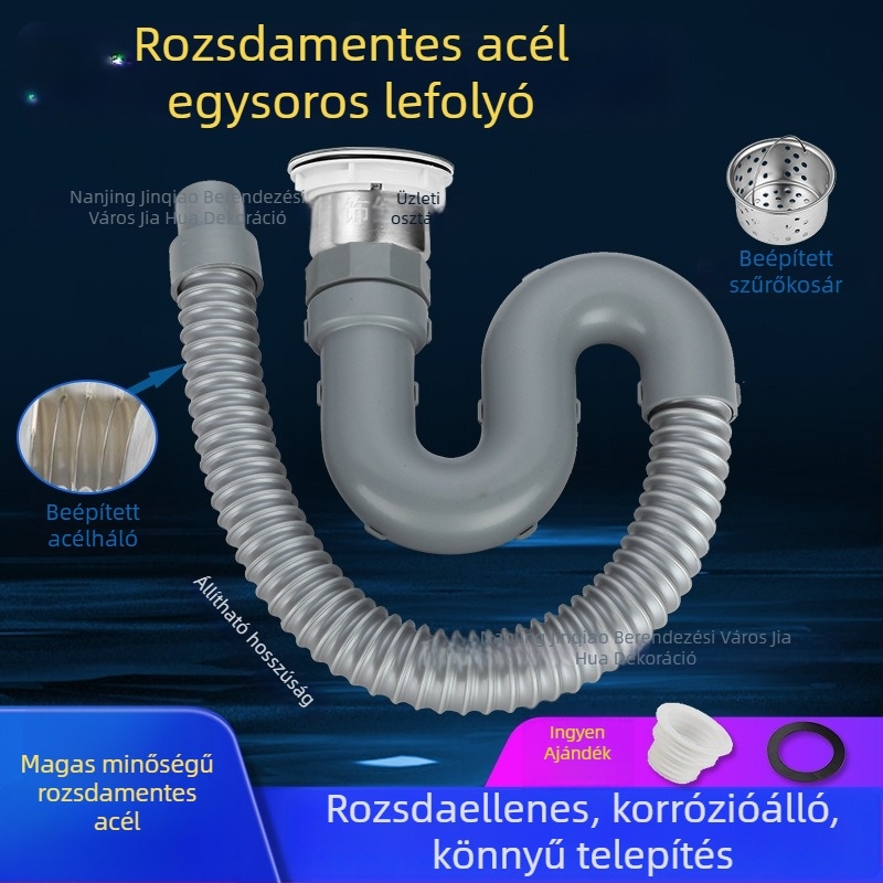 Konyhai mosogató lefolyó készlet egy- és két tálas mosogatókhoz, ABS műanyag és rozsdamentes acél, modern minimalista stílus