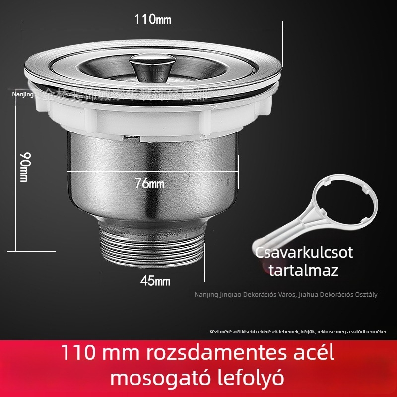 Konyhai mosogató lefolyó készlet egy- és két tálas mosogatókhoz, ABS műanyag és rozsdamentes acél, modern minimalista stílus