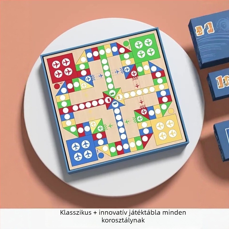 Gyerekeknek szóló asztali játék: 10-in-1 multifunkcionális sakk tábla tárolóval, kétoldalas, repülő sakk és sakk — műanyagból; kor 4–14; színes doboz; Chengke Toys