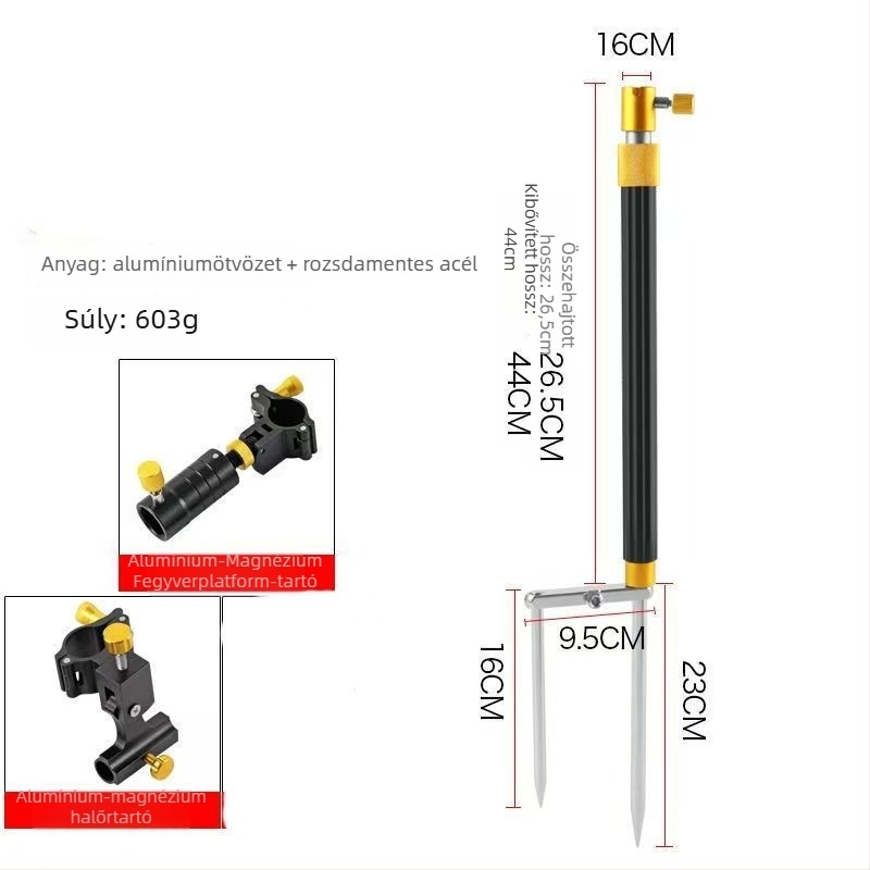 Huiyu Barn Hordozható horgász eszköz alumínium ötvözetből, etetőtálcával és földbe szúrható botállvánnyal