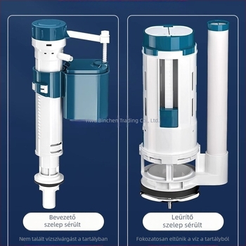 WC tartály kiegészítők — vízbetöltő szelep, lefolyó szelep, úszó szelep, 3 részes készlet; Márka Junmai; Anyag: Formaldehid; Stílus: modern egyszerűség; Használat: dupla nyomás