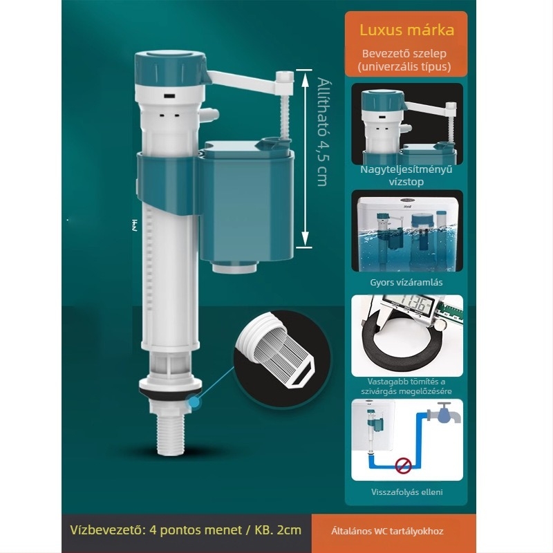 WC tartály kiegészítők — vízbetöltő szelep, lefolyó szelep, úszó szelep, 3 részes készlet; Márka Junmai; Anyag: Formaldehid; Stílus: modern egyszerűség; Használat: dupla nyomás