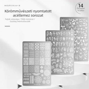 Körömdíszítő nyomólemez rozsdamentes acélból dantelázott, pillangó- és virágmintával, kígyó mintával; 50 g; 3 éves szavatosság