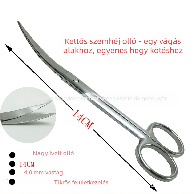 Szemöldök formázó olló, ívelt, rozsdamentes acél, hegyes vég