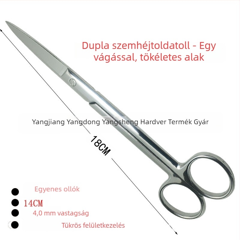 Szemöldök formázó olló, ívelt, rozsdamentes acél, hegyes vég