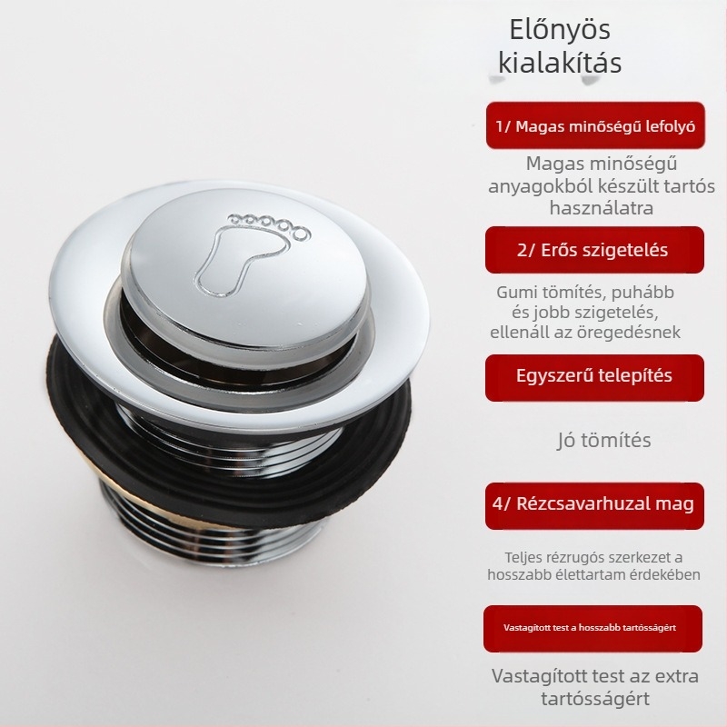 Fürdőkádban pedálos rugós leeresztő dugó, TPE anyag, lefolyó kiegészítő zuhanyzószobához