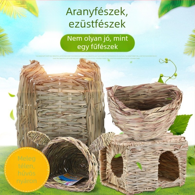 Szalmából készült kisállat-nest és kuckó — Anyag: szalma; Eredet: Guangdong; Importálás nélkül; Licencelt magáncímke; Termékkategória: Ülés párna, Ketrec, Házikó, Fészek