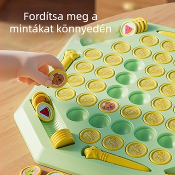 Oktatási asztali puzzle játék négy játékossal, flip‑and‑match mechanizmussal, állat témával, műanyagból