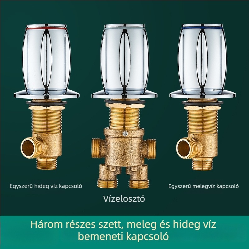 Sárgaréz fürdőkádt háromrészes csaptelep készlet vízválasztóval, átalakító szeleppel és meleg/hideg víz kapcsolóval (könnyű luxus stílus)
