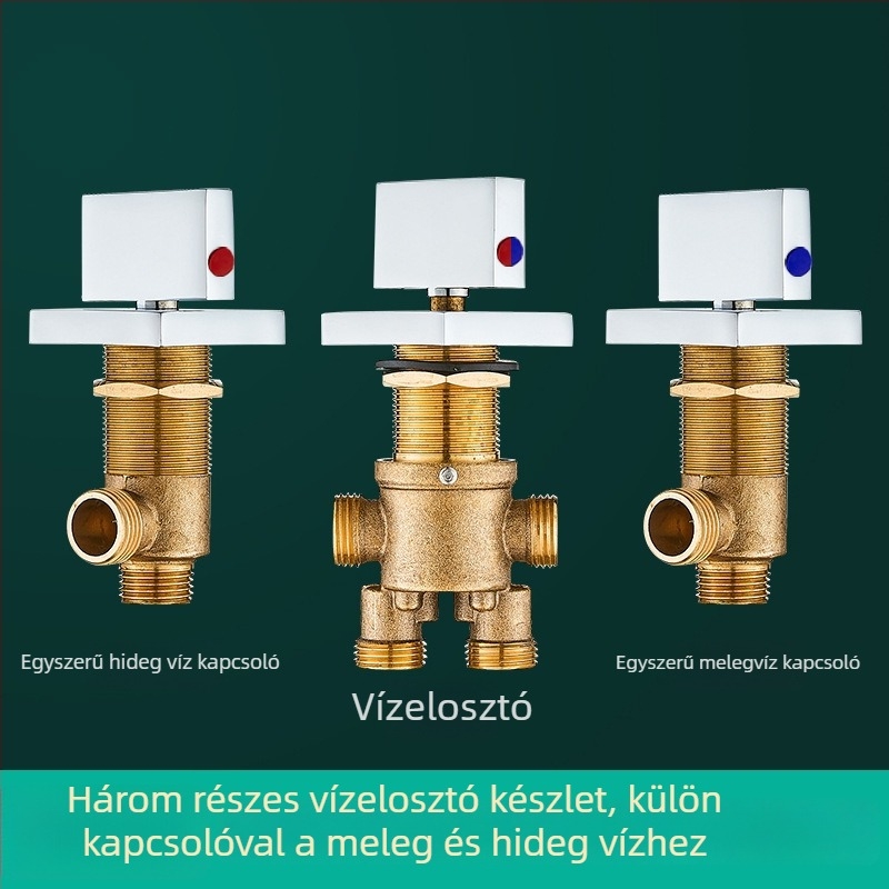 Sárgaréz fürdőkádt háromrészes csaptelep készlet vízválasztóval, átalakító szeleppel és meleg/hideg víz kapcsolóval (könnyű luxus stílus)