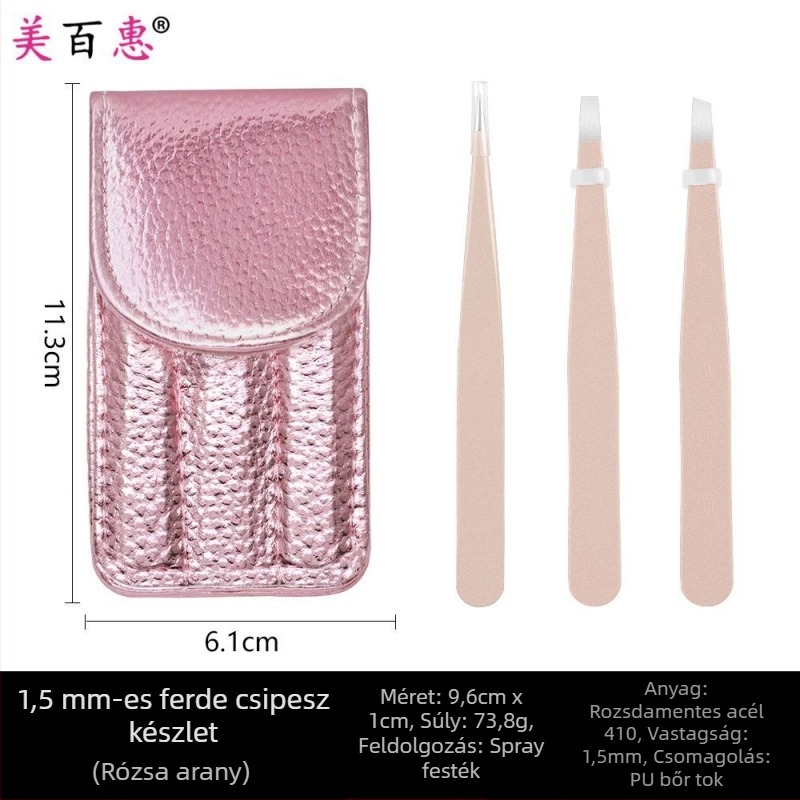 Szemöldök-klipsz és csipesz készlet, rozsdamentes acél 410, három darabos, hosszúság 9,6 cm