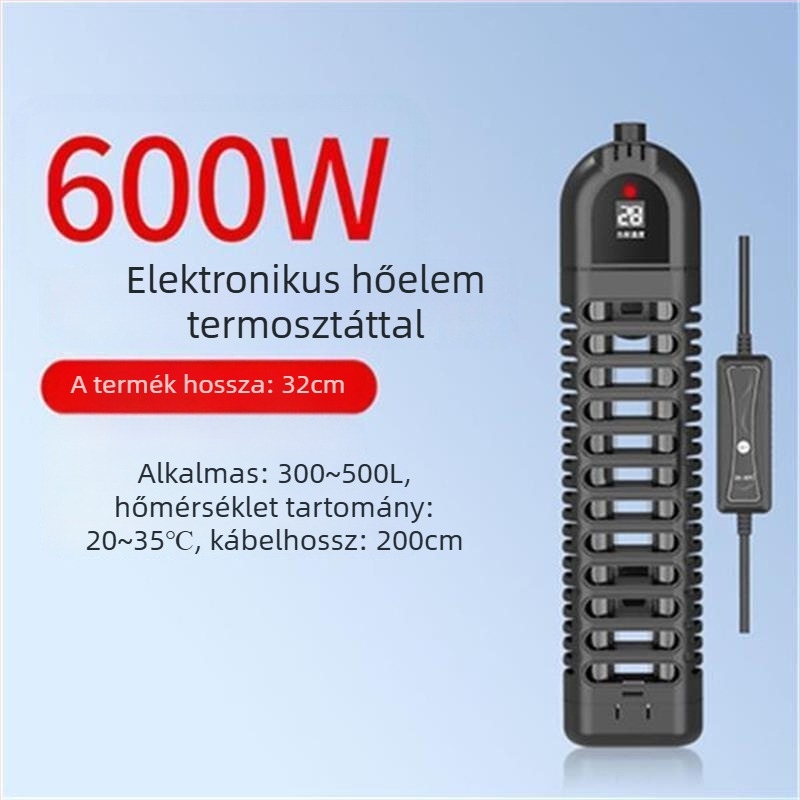 Akváriumi fűtőkar digitális kijelzővel, kvarc fűtőelem, automatikus hőmérséklet-szabályozás, robusztus kivitel, védőburkolat