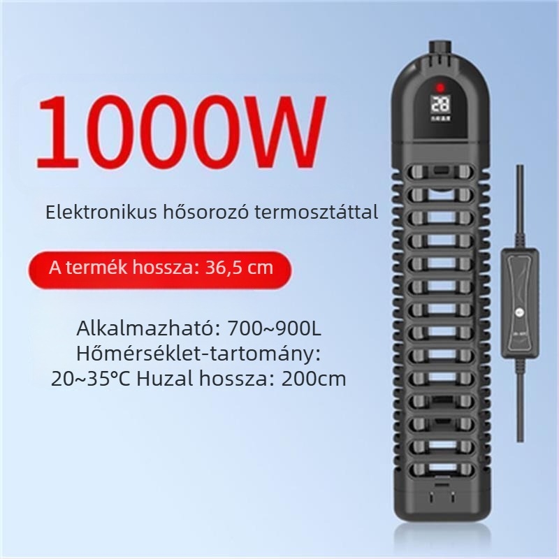 Akváriumi fűtőkar digitális kijelzővel, kvarc fűtőelem, automatikus hőmérséklet-szabályozás, robusztus kivitel, védőburkolat