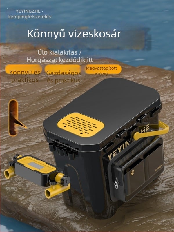 Hordozható horgászvödör ülő egyrétegű dobozzal, műanyag, kapacitás alatt 9, multifunkcionális horgászkészlet