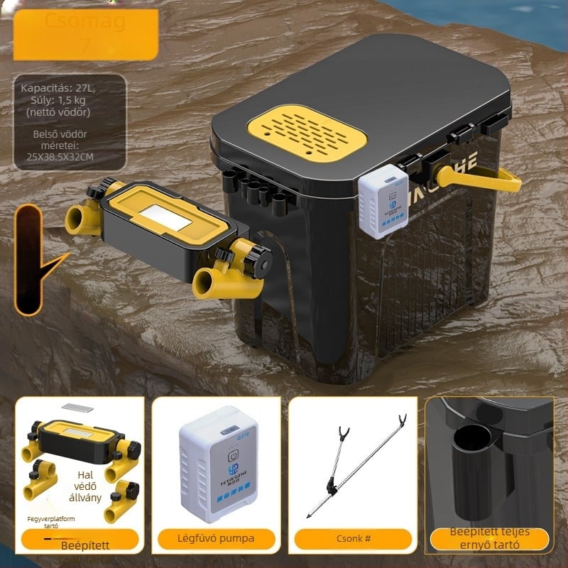 Hordozható horgászvödör ülő egyrétegű dobozzal, műanyag, kapacitás alatt 9, multifunkcionális horgászkészlet