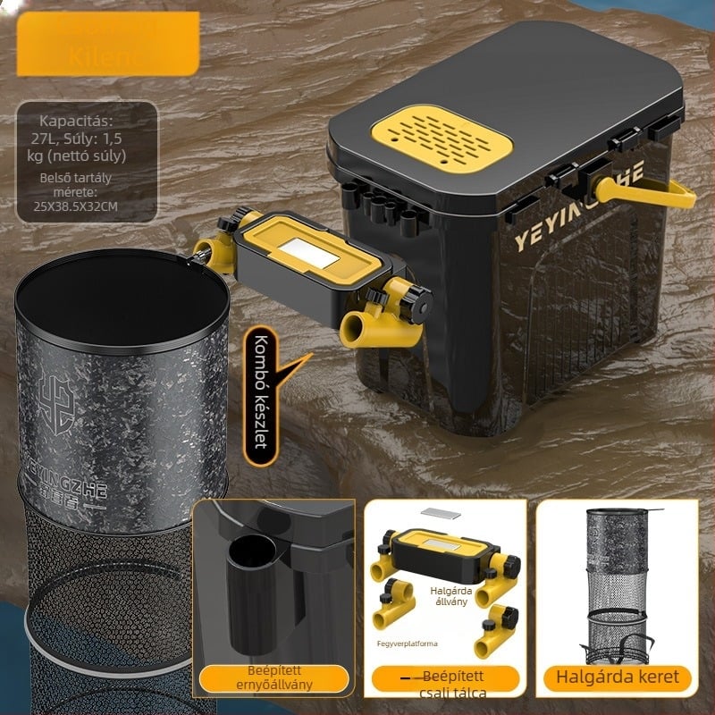 Hordozható horgászvödör ülő egyrétegű dobozzal, műanyag, kapacitás alatt 9, multifunkcionális horgászkészlet