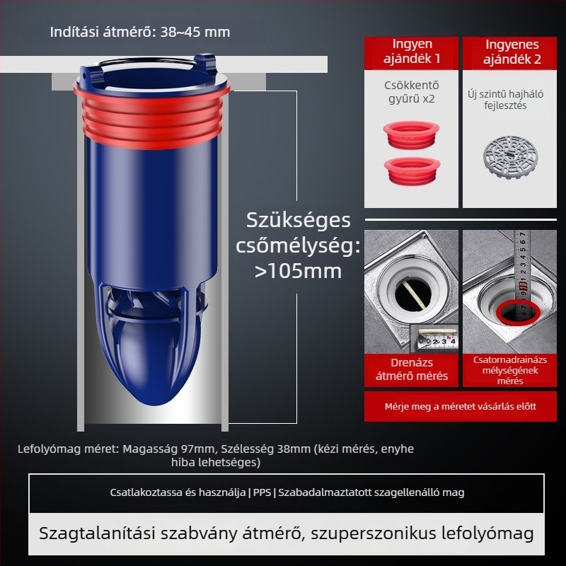 Fürdőszobai lefolyó tömítőgyűrű állítható átmérővel – műanyag, szagtalanító fedél, modell Mz3ppnrs