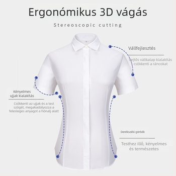 Női rövid ujjú pamut ing, vasalásmentes, karcsúsított szabás, csíkos/kockás minta