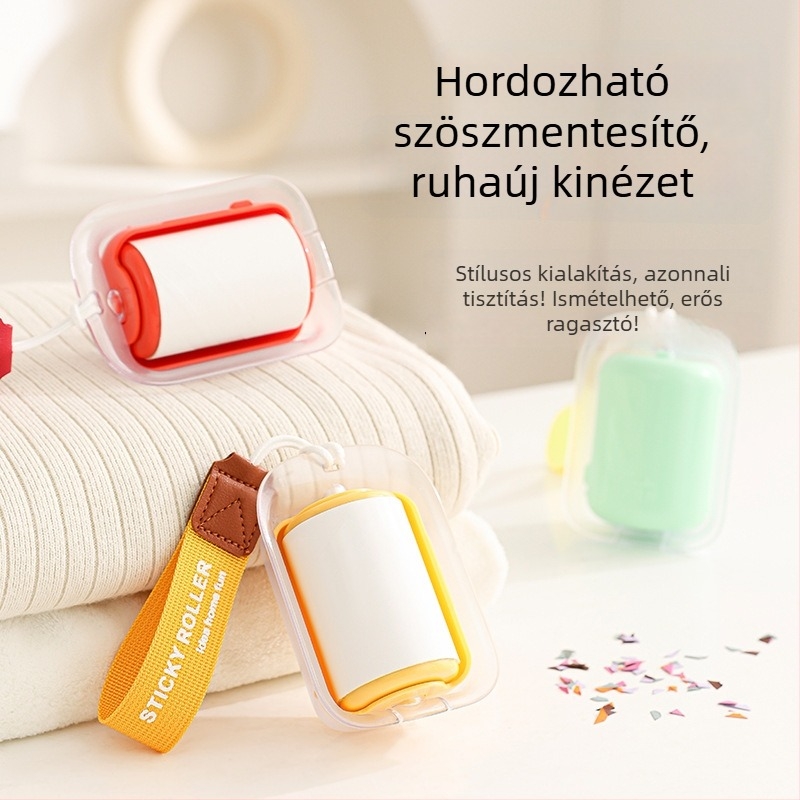 Könnyen hordozható szöszmentesítő görgő zsinórral – háztartási használatra, ruhaszösz eltávolítás, macskaszőr eltávolítás, tartalmazza a csere ragasztólapokat