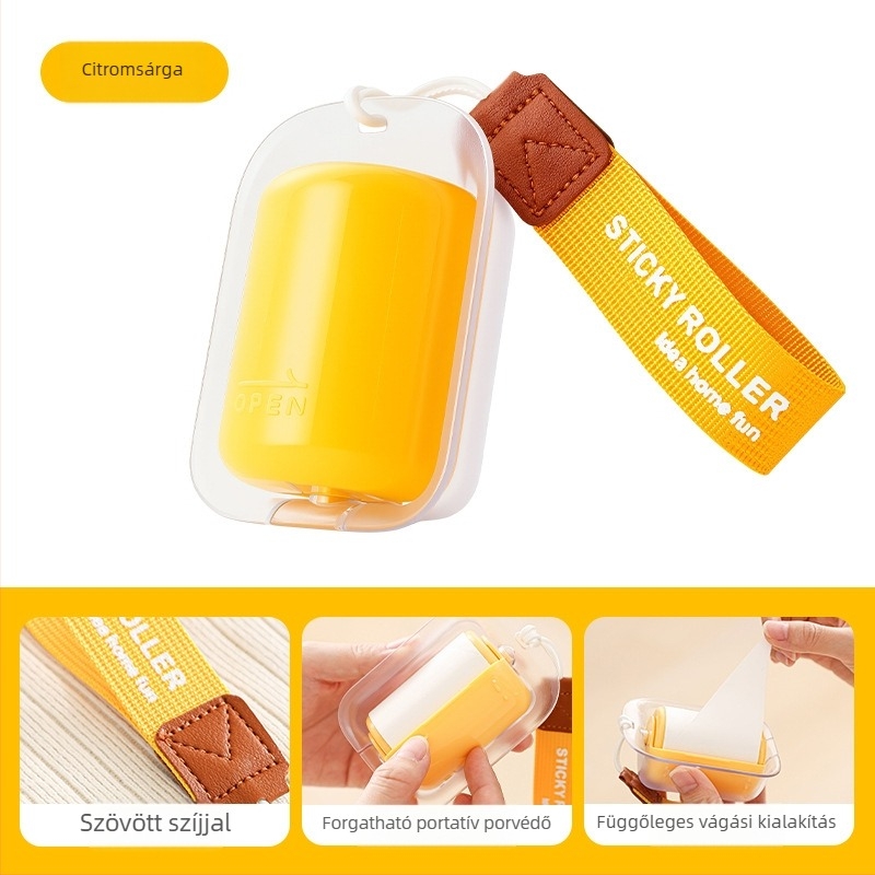 Könnyen hordozható szöszmentesítő görgő zsinórral – háztartási használatra, ruhaszösz eltávolítás, macskaszőr eltávolítás, tartalmazza a csere ragasztólapokat