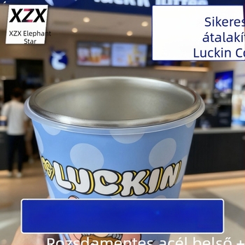 Elephant Star 304 rozsdamentes acélból készült, újrahasználható pohár szívószálas fedéllel, nem szivárgásbiztos