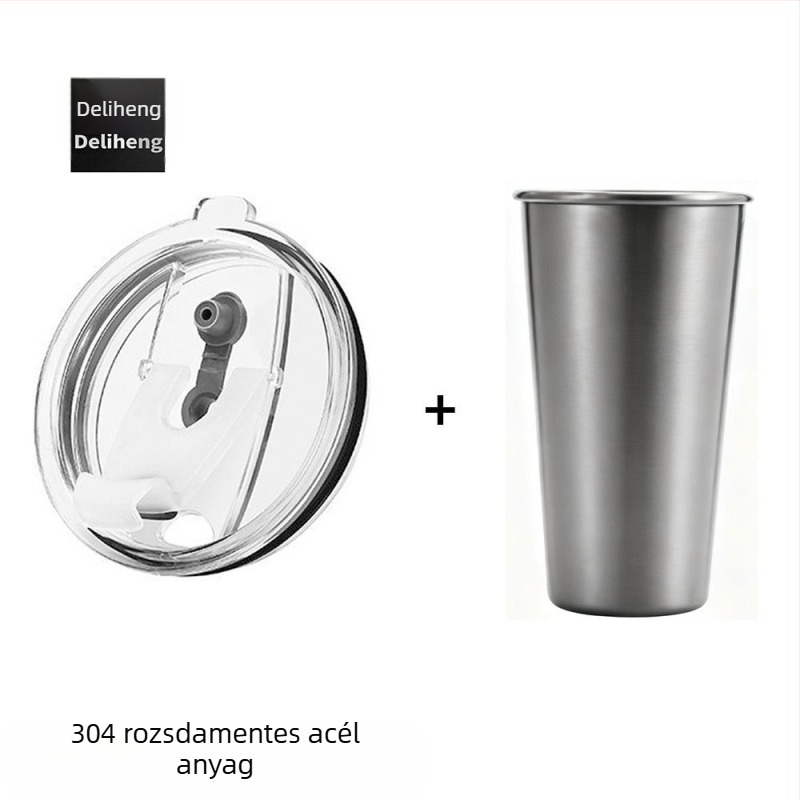 Elephant Star 304 rozsdamentes acélból készült, újrahasználható pohár szívószálas fedéllel, nem szivárgásbiztos